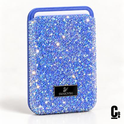 Blue Aurora Crystal MagSafe wallet with CustomBay logo