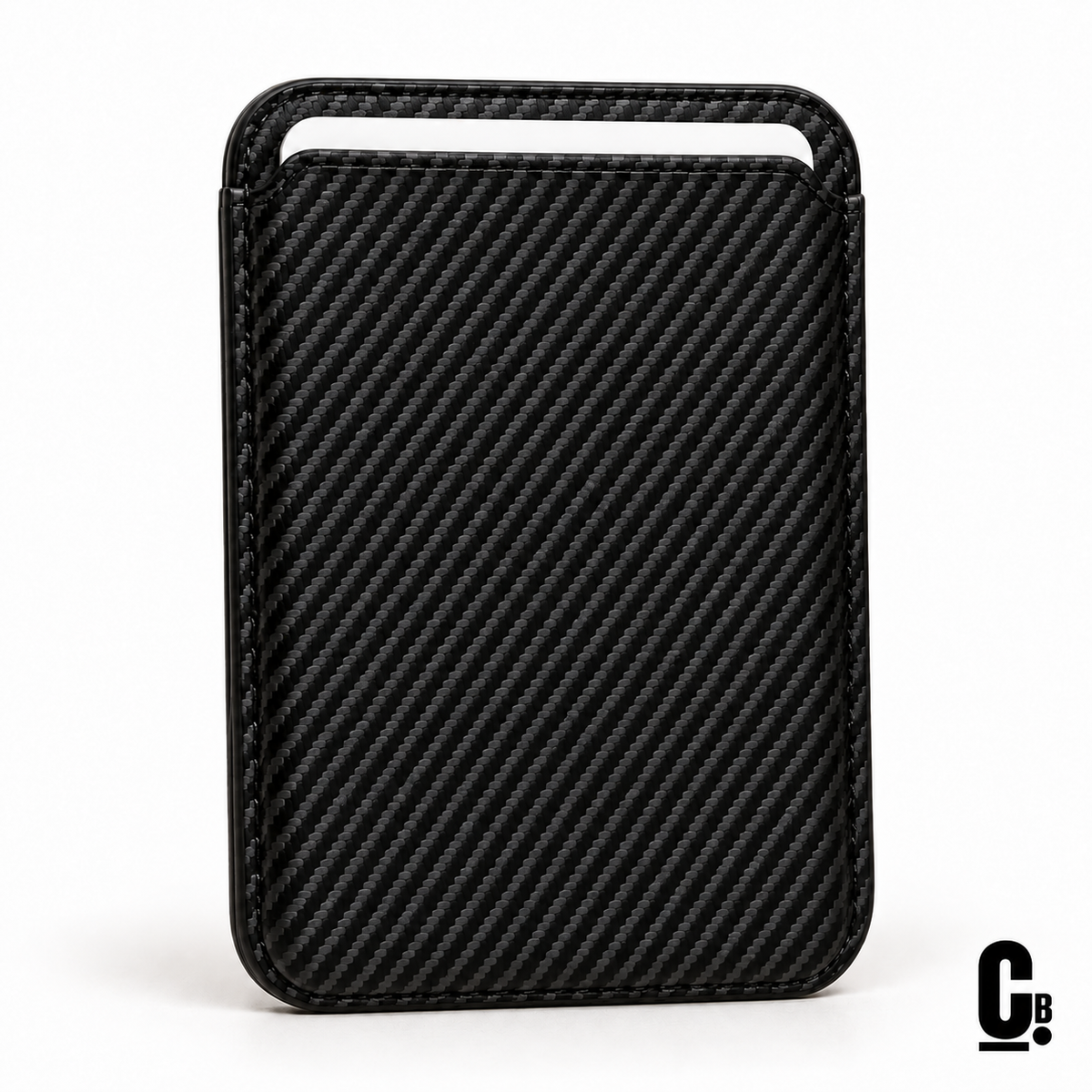 Carbon Weave MagSafe Wallet – Black with the CustomBay logo
