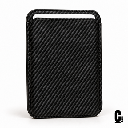 Carbon Weave MagSafe Wallet – Black with the CustomBay logo