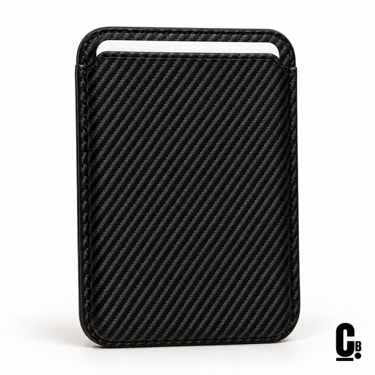 Carbon Weave MagSafe Wallet – Black with the CustomBay logo