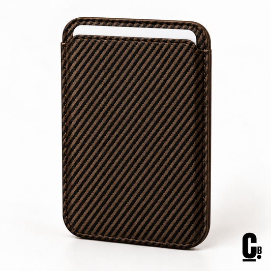 Carbon Weave MagSafe Wallet – Bronze with the CustomBay logo