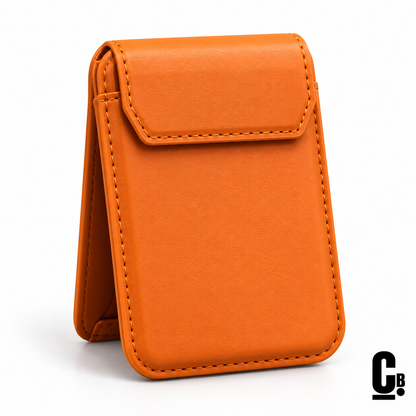 Pivot Stand MagSafe Wallet – Orange with the CustomBay logo